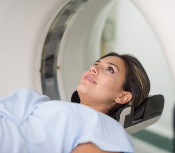 Patient getting a PET scan at the hospital